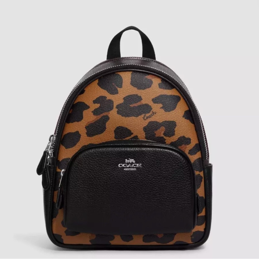 COACH Mini Court Backpack in signature canvas with leopard print